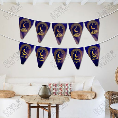 Eid Mubarak Purple Color Printed Flag Triangle Banner