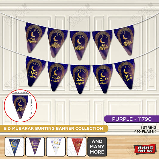 Eid Mubarak Purple Color Printed Flag Triangle Banner