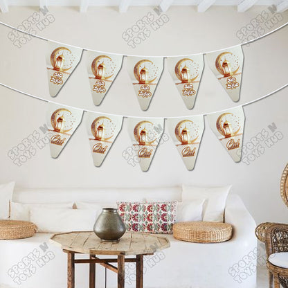 Eid Mubarak White Color Printed Flag Triangle Banner