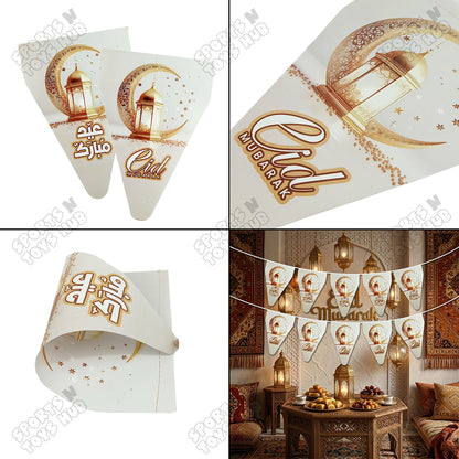 Eid Mubarak White Color Printed Flag Triangle Banner