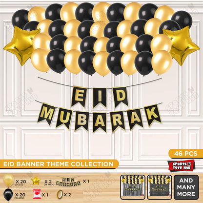 Eid Mubarak Printed Shinny Gold Card Banner Theme Collection