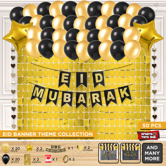 Eid Mubarak Printed Shinny Gold Card Banner Theme Collection