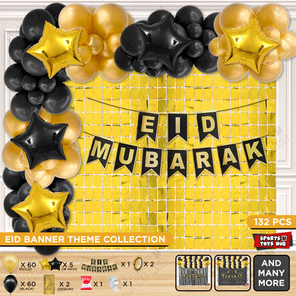 Eid Mubarak Printed Shinny Gold Card Banner Theme Collection