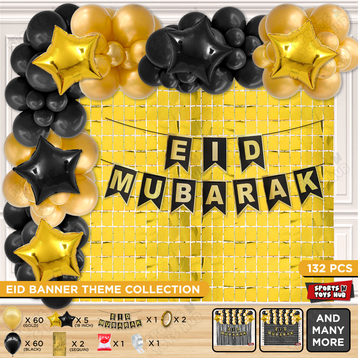 Eid Mubarak Printed Shinny Gold Card Banner Theme Collection
