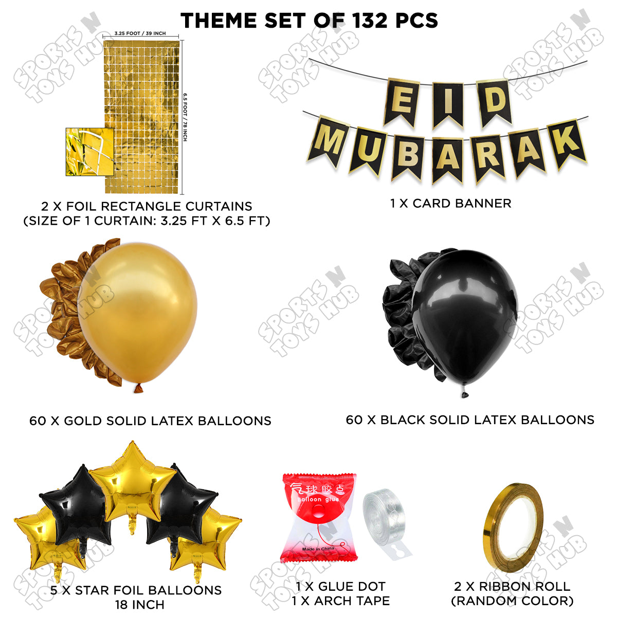 Eid Mubarak Printed Shinny Gold Card Banner Theme Collection
