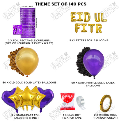 54 Pcs Eid Ul Fitr Gold Foil Balloon Garland Theme Collection