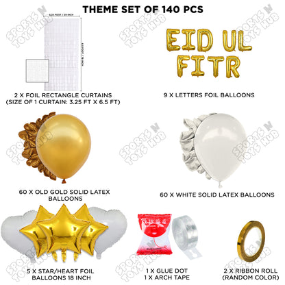 140 Pcs Eid Ul Fitr Gold Foil Balloon Arch Theme Collection