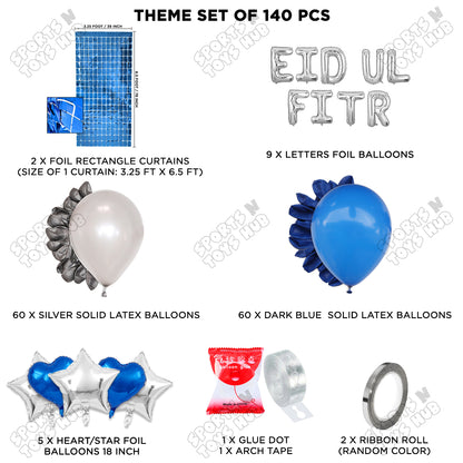 140 Pcs Eid Ul Fitr Silver Foil Balloon Arch Theme Collection