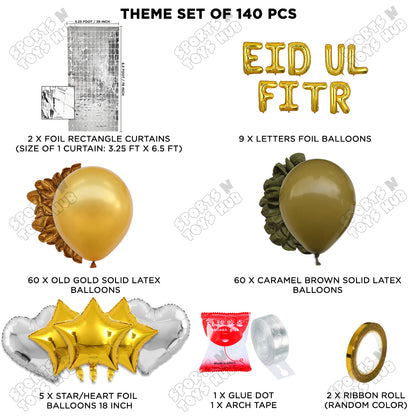 140 Pcs Eid Ul Fitr Gold Foil Balloon Arch Theme Collection