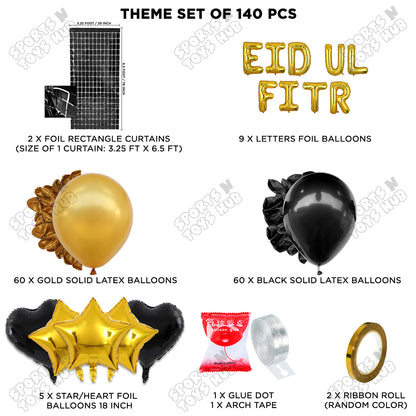 140 Pcs Eid Ul Fitr Gold Foil Balloon Arch Theme Collection