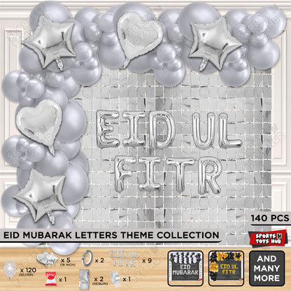 140 Pcs Eid Ul Fitr Silver Foil Balloon Arch Theme Collection