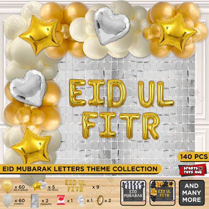 140 Pcs Eid Ul Fitr Gold Foil Balloon Arch Theme Collection