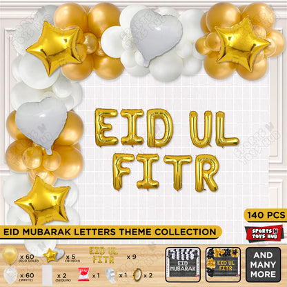 140 Pcs Eid Ul Fitr Gold Foil Balloon Arch Theme Collection