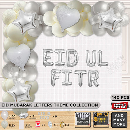 140 Pcs Eid Ul Fitr Silver Foil Balloon Arch Theme Collection