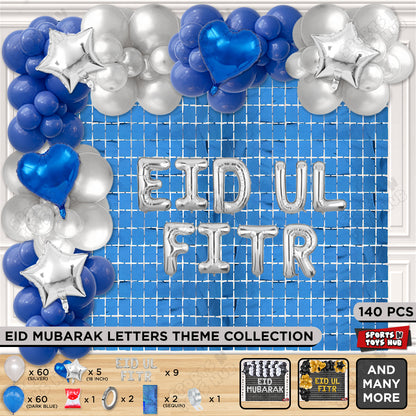 140 Pcs Eid Ul Fitr Silver Foil Balloon Arch Theme Collection