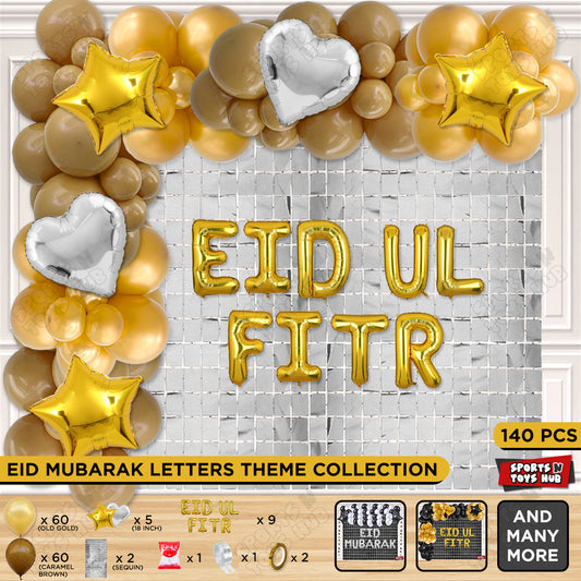 140 Pcs Eid Ul Fitr Gold Foil Balloon Arch Theme Collection