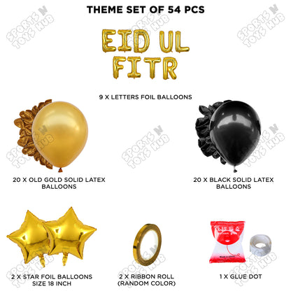 54 Pcs Eid Ul Fitr Gold Foil Balloon Garland Theme Collection