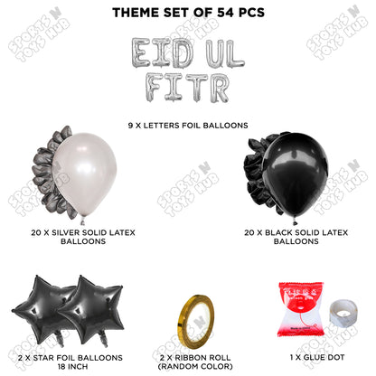 54 Pcs Eid Ul Fitr Silver Foil Balloon Garland Theme Collection