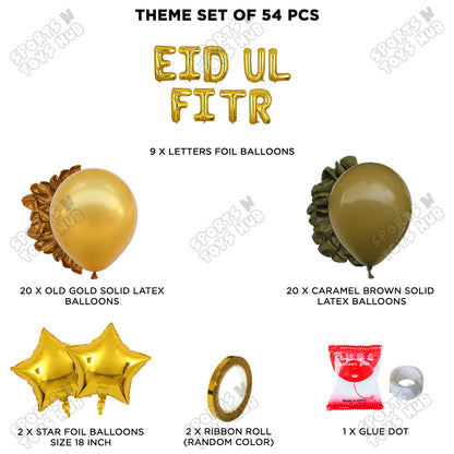 54 Pcs Eid Ul Fitr Gold Foil Balloon Garland Theme Collection