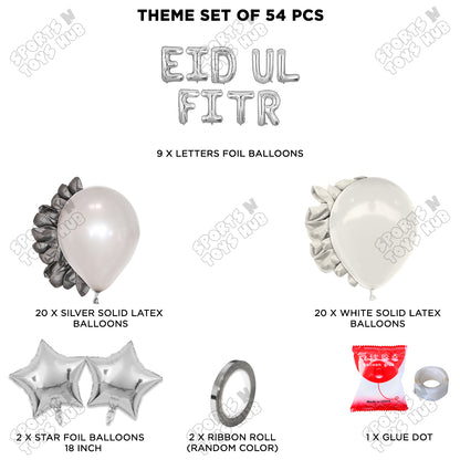 54 Pcs Eid Ul Fitr Silver Foil Balloon Garland Theme Collection