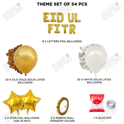 54 Pcs Eid Ul Fitr Gold Foil Balloon Garland Theme Collection