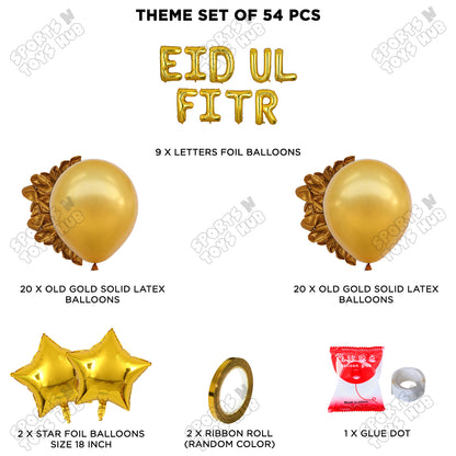 54 Pcs Eid Ul Fitr Gold Foil Balloon Garland Theme Collection
