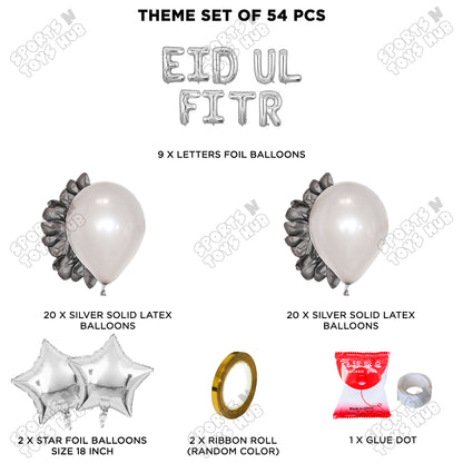 54 Pcs Eid Ul Fitr Silver Foil Balloon Garland Theme Collection