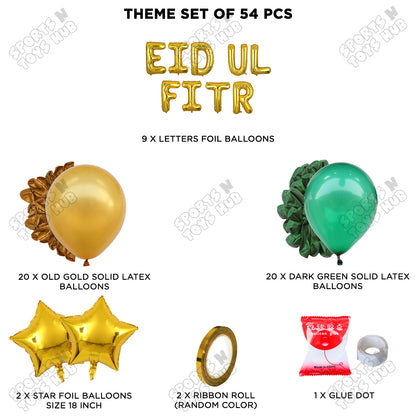 54 Pcs Eid Ul Fitr Gold Foil Balloon Garland Theme Collection