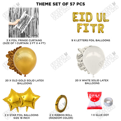 57 Pcs Eid Ul Fitr Gold Foil Balloon Curtain Theme Collection