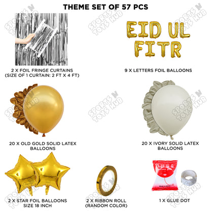 57 Pcs Eid Ul Fitr Gold Foil Balloon Curtain Theme Collection
