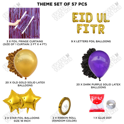 57 Pcs Eid Ul Fitr Gold Foil Balloon Curtain Theme Collection