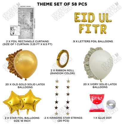 58 Pcs Eid Ul Fitr Gold Foil Balloon Rectangle Curtain Theme Collection