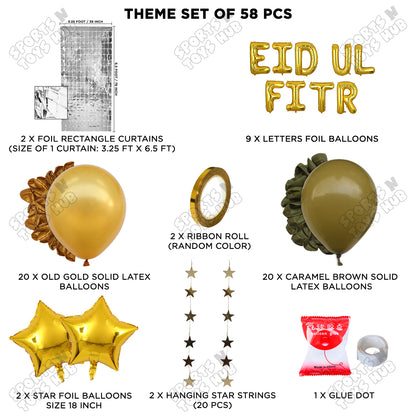 58 Pcs Eid Ul Fitr Gold Foil Balloon Rectangle Curtain Theme Collection
