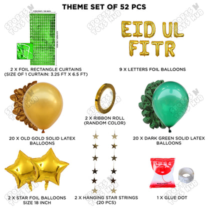 58 Pcs Eid Ul Fitr Gold Foil Balloon Rectangle Curtain Theme Collection