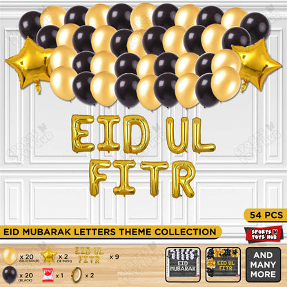 54 Pcs Eid Ul Fitr Gold Foil Balloon Garland Theme Collection