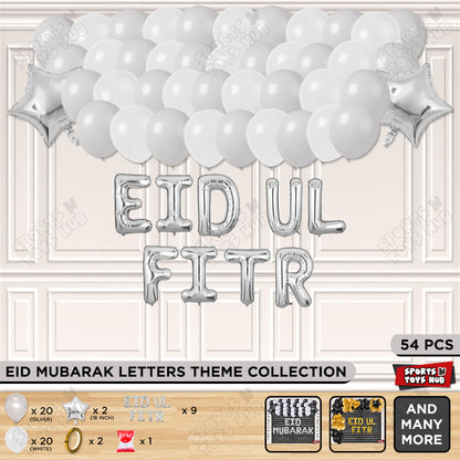 54 Pcs Eid Ul Fitr Silver Foil Balloon Garland Theme Collection