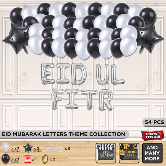 54 Pcs Eid Ul Fitr Silver Foil Balloon Garland Theme Collection