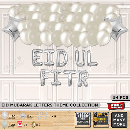 54 Pcs Eid Ul Fitr Silver Foil Balloon Garland Theme Collection