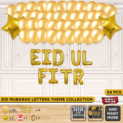 54 Pcs Eid Ul Fitr Gold Foil Balloon Garland Theme Collection