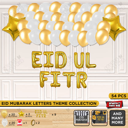 54 Pcs Eid Ul Fitr Gold Foil Balloon Garland Theme Collection