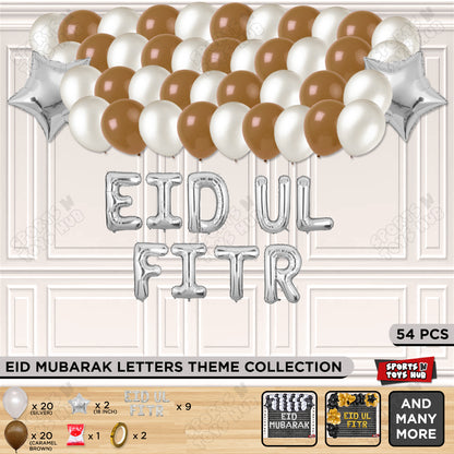 54 Pcs Eid Ul Fitr Silver Foil Balloon Garland Theme Collection