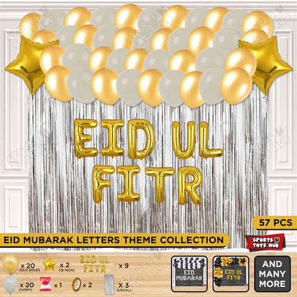 57 Pcs Eid Ul Fitr Gold Foil Balloon Curtain Theme Collection