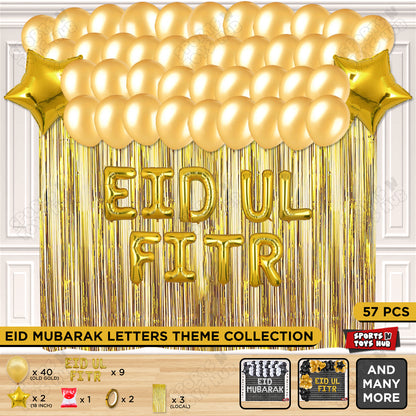 57 Pcs Eid Ul Fitr Gold Foil Balloon Curtain Theme Collection