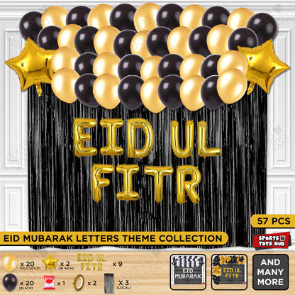 57 Pcs Eid Ul Fitr Gold Foil Balloon Curtain Theme Collection