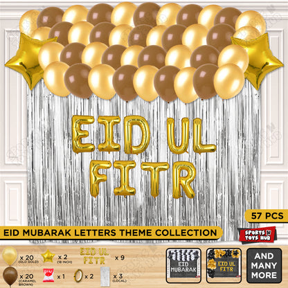 57 Pcs Eid Ul Fitr Gold Foil Balloon Curtain Theme Collection
