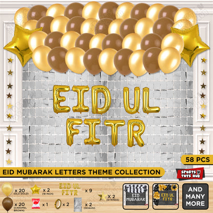 58 Pcs Eid Ul Fitr Gold Foil Balloon Rectangle Curtain Theme Collection