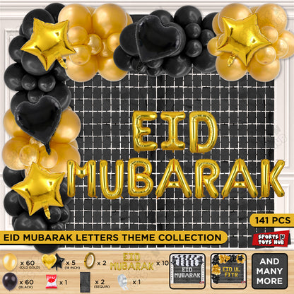 141 Pcs Eid Mubarak Gold Foil Balloon Arch Theme Collection