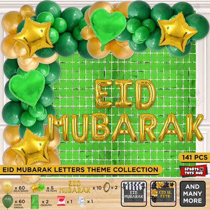 141 Pcs Eid Mubarak Gold Foil Balloon Arch Theme Collection