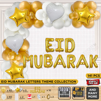 141 Pcs Eid Mubarak Gold Foil Balloon Arch Theme Collection