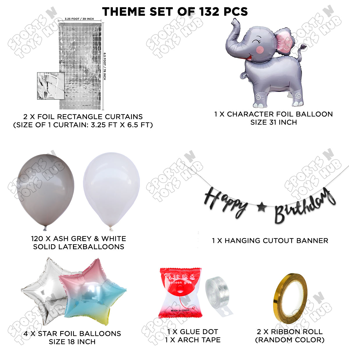 Elephant Cartoon Foil Balloon Stand Set With Happy Birthday Card Banner Arch Theme